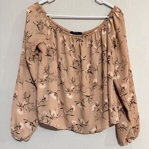 Forever 21  Floral Print Long Sleeve Blouse Peach Size L Cute Feminine Boho